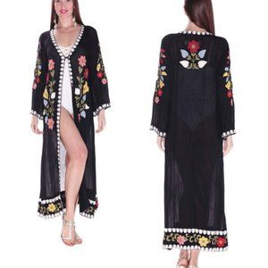 NEW LIMITED EDITION handmade cardigan kimono black embroidered ONE SIZE resort